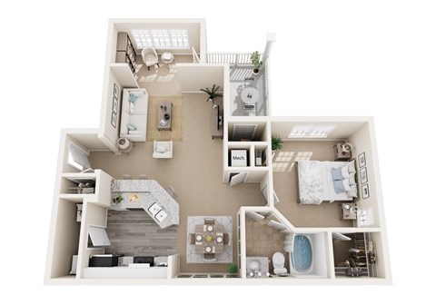 Floor plan for 1 bed, 1 bath, 960 sqft